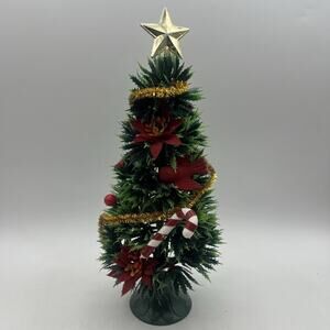 Vtg Plastic Table Top Miniature Christmas Tree Flocked Birds Ornaments 13"